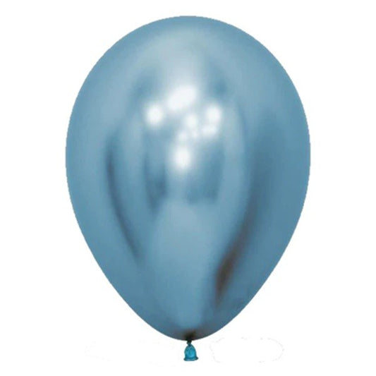 Baloane Latex Chrome, Set 12 Bucati, Aspect Metalizat Lucios, Decoratiuni Petrecere, 13 cm, Albastru Deschis