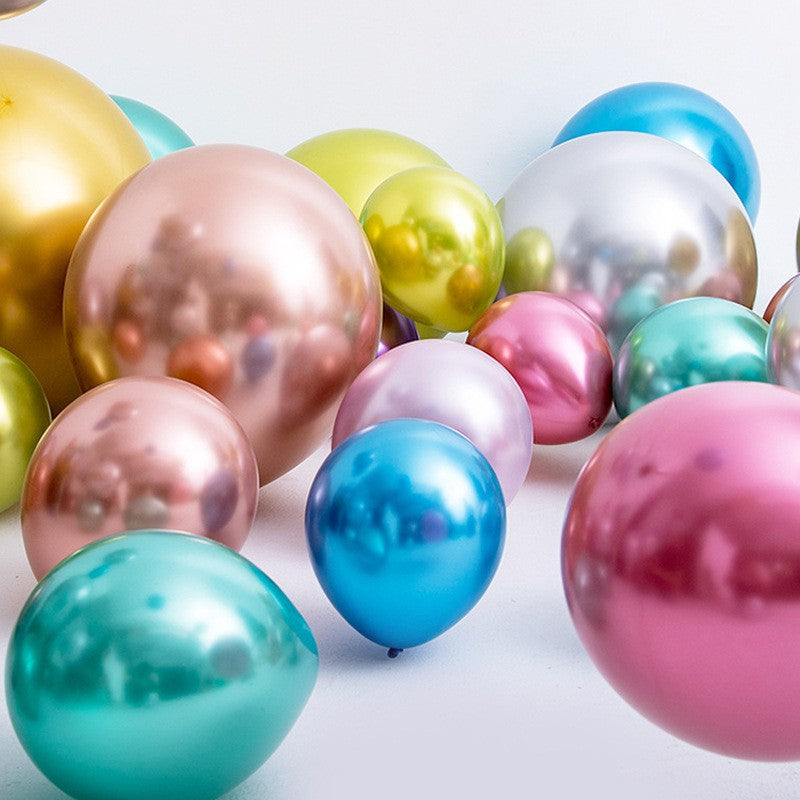 Set 12 Baloane Latex Chrome, Efect Metalizat Lucios, Decor Petreceri, 13 cm, Verde Lime