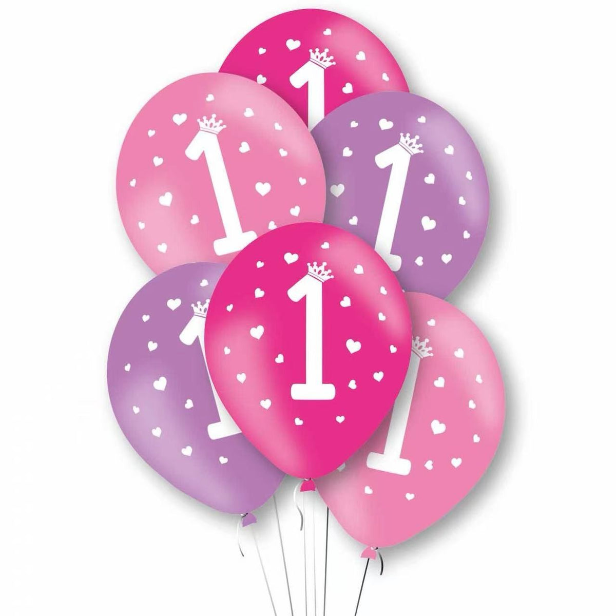 Set 10 Baloane Aniversare 1 An pentru Fetite, Decor Petrecere Prima Aniversare, Material Latex, Diametru 25 cm, Roz/Mov