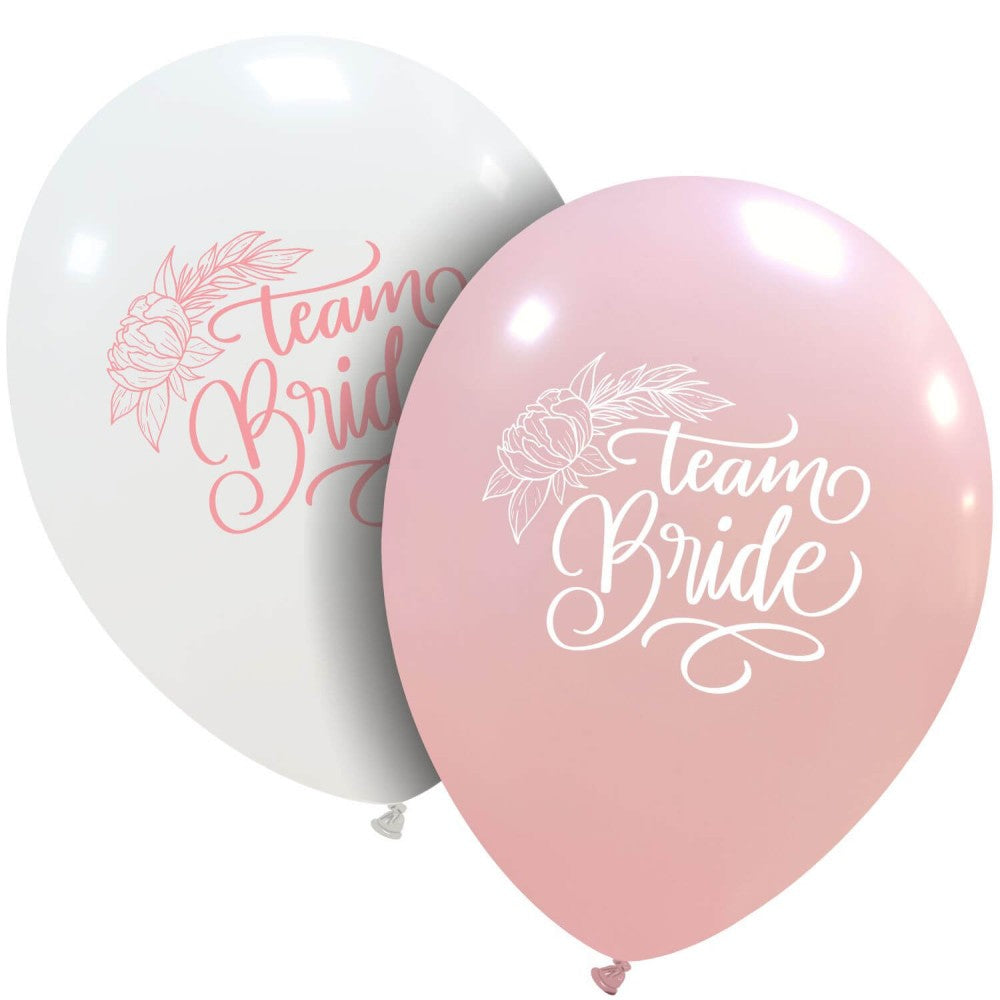 Set 10 Baloane Decorative Echipa Miresei, Accesorii Petrecere Burlacite, Latex Calitate Superioara, Alb si Roz, 25 cm
