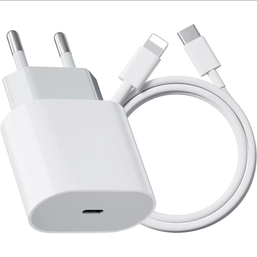Incarcator Retea Fast Charge PD 20W, Adaptor Priza USB-C, Compatibil iPhone 8-14, Cablu Date Inclus 27W, 1m, Alb