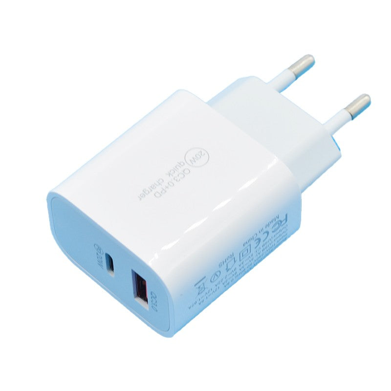 Incarcator Retea Fast Charging, Dual Port USB-C si USB-A, Tehnologie Quick Charge 3.0, Adaptor Priza European, Putere 20W, Alb