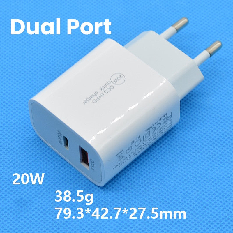 Incarcator Retea Fast Charging, Dual Port USB-C si USB-A, Tehnologie Quick Charge 3.0, Adaptor Priza European, Putere 20W, Alb