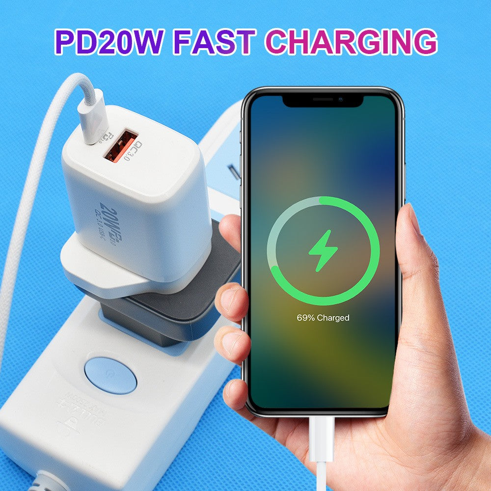 Incarcator Retea Fast Charging, Dual Port USB-C Power Delivery 20W si USB-A Quick Charge 3.0, Adaptor Priza Standard European, Alb