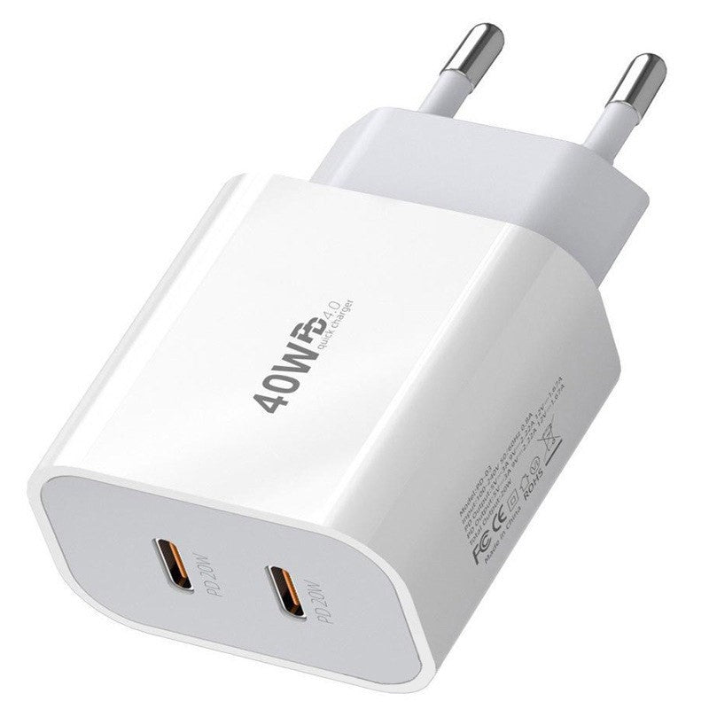 Incarcator Retea Fast Charge, Power Delivery 40W, Dual Port USB-C, Quick Charge 4.0, Compatibilitate Universala, Alb