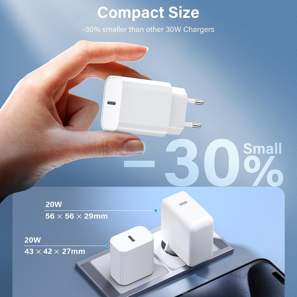 Incarcator Retea Fast Charge, Adaptor Priza Power Delivery 20W, Protectie Suprasarcina, Compatibil iPhone 8-14, USB-C, Alb