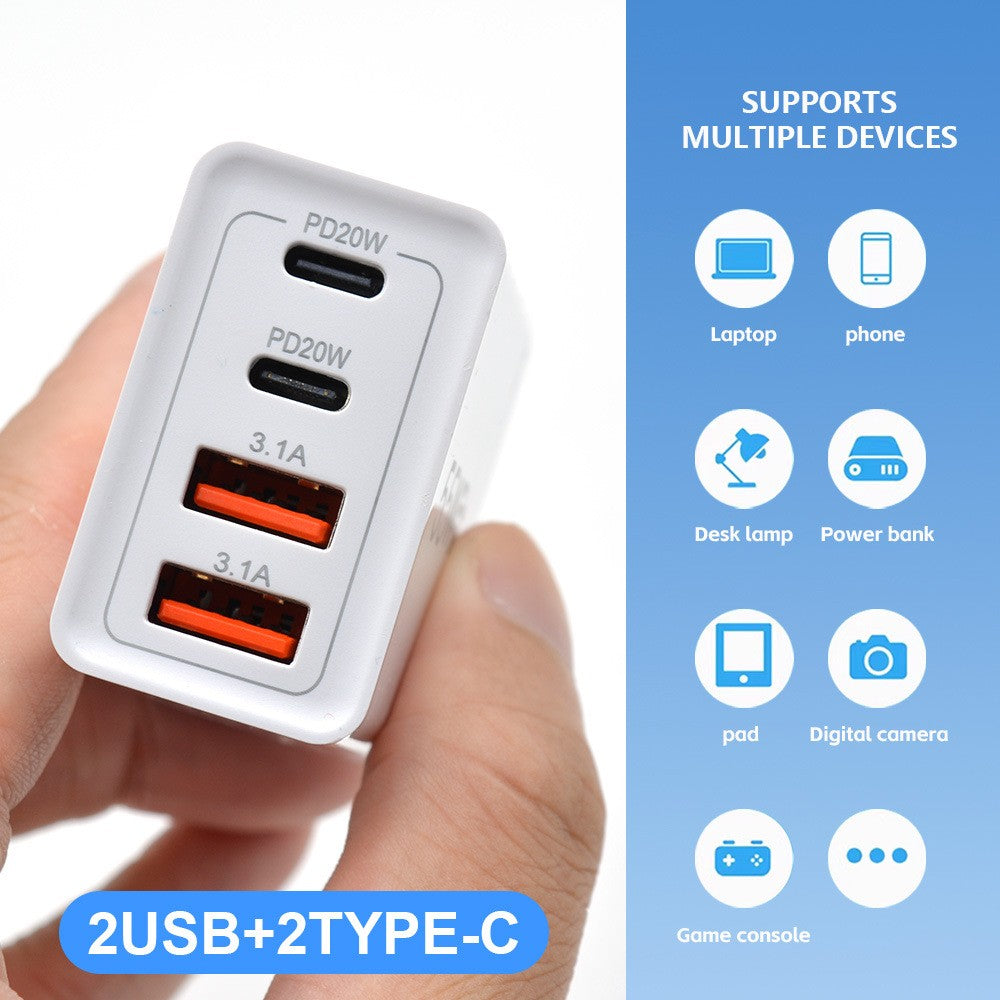 Incarcator Retea Fast Charge 55W, Adaptor Priza Quick Charge 3.0 si Power Delivery, 4 Porturi USB-C si USB-A, Compatibilitate Universala, Stecher EU, Alb