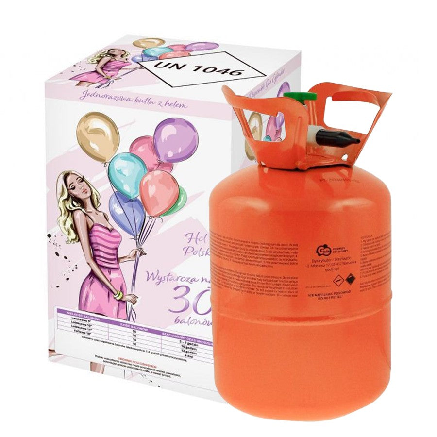 Butelie Heliu de Unica Folosinta, Capacitate 30 Baloane Latex si Folie, Gaz Heliu pentru Petreceri, 0.20 m3, 24 x 24 x 42 cm, Rosu