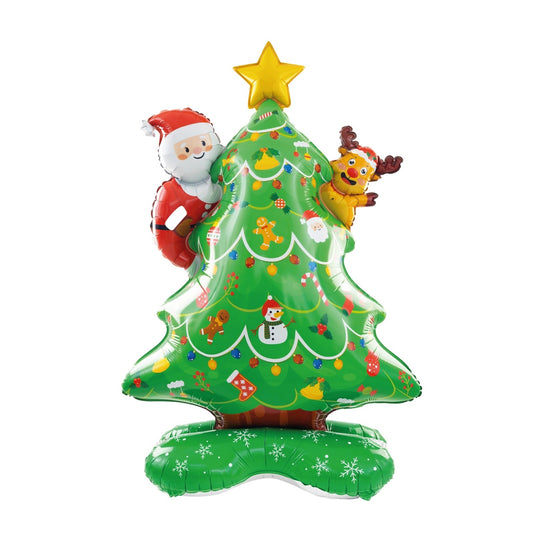 Balon Gigant Brad de Craciun, Decoratiune cu Baza Stabila, Folie de Aluminiu, 62 x 34 x 117 cm, Verde