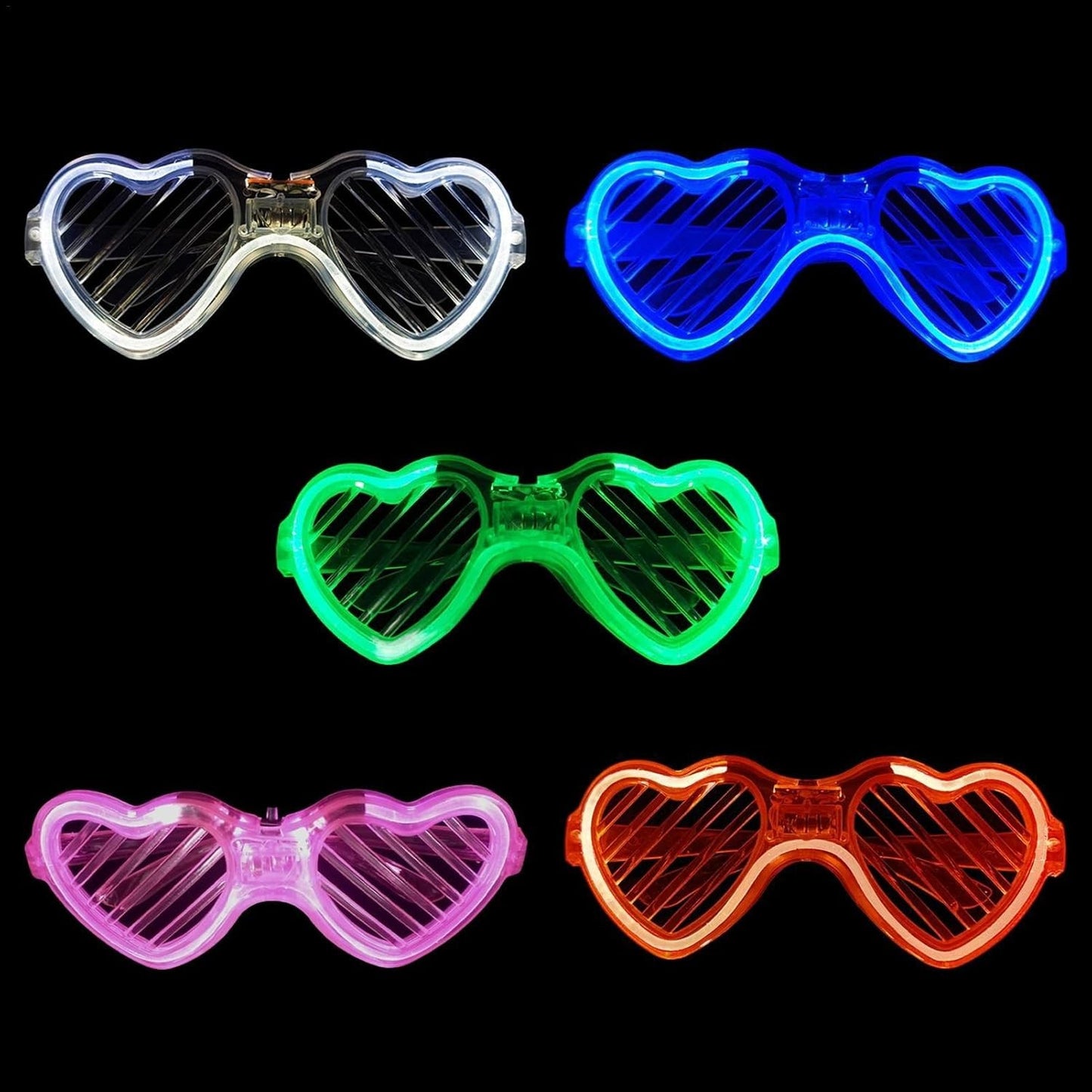 Ochelari de Petrecere cu LED, Model Inima Tip Grilaj, 3 Moduri de Iluminare, Plastic Rezistent, Marime Universala, Baterii Incluse, Multicolor