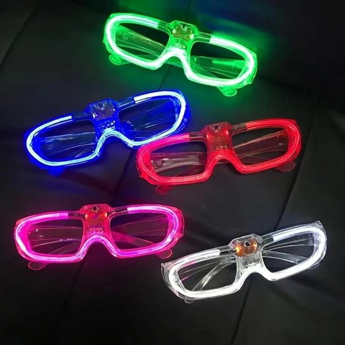 Ochelari de Petrecere cu LED, Model Neon, 3 Moduri de Iluminat, Plastic Rezistent, Include 3 Baterii AG3, Marime Universala, Multicolor