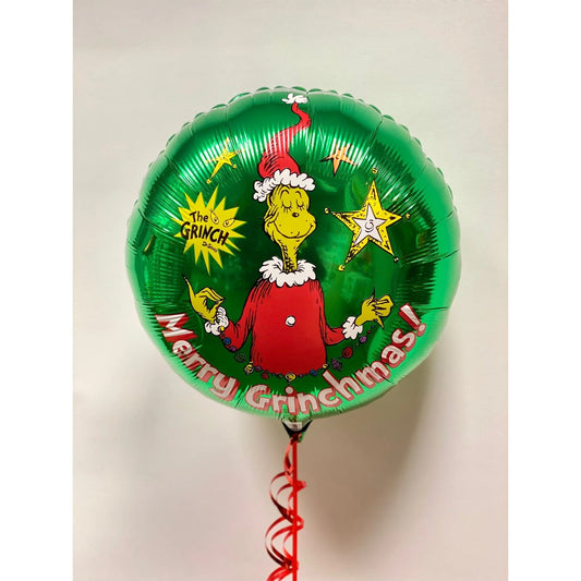 Balon Tematic Craciun Model Grinch, Balon Rotund pentru Petrecere, Folie de Aluminiu, 44x53 cm, Verde