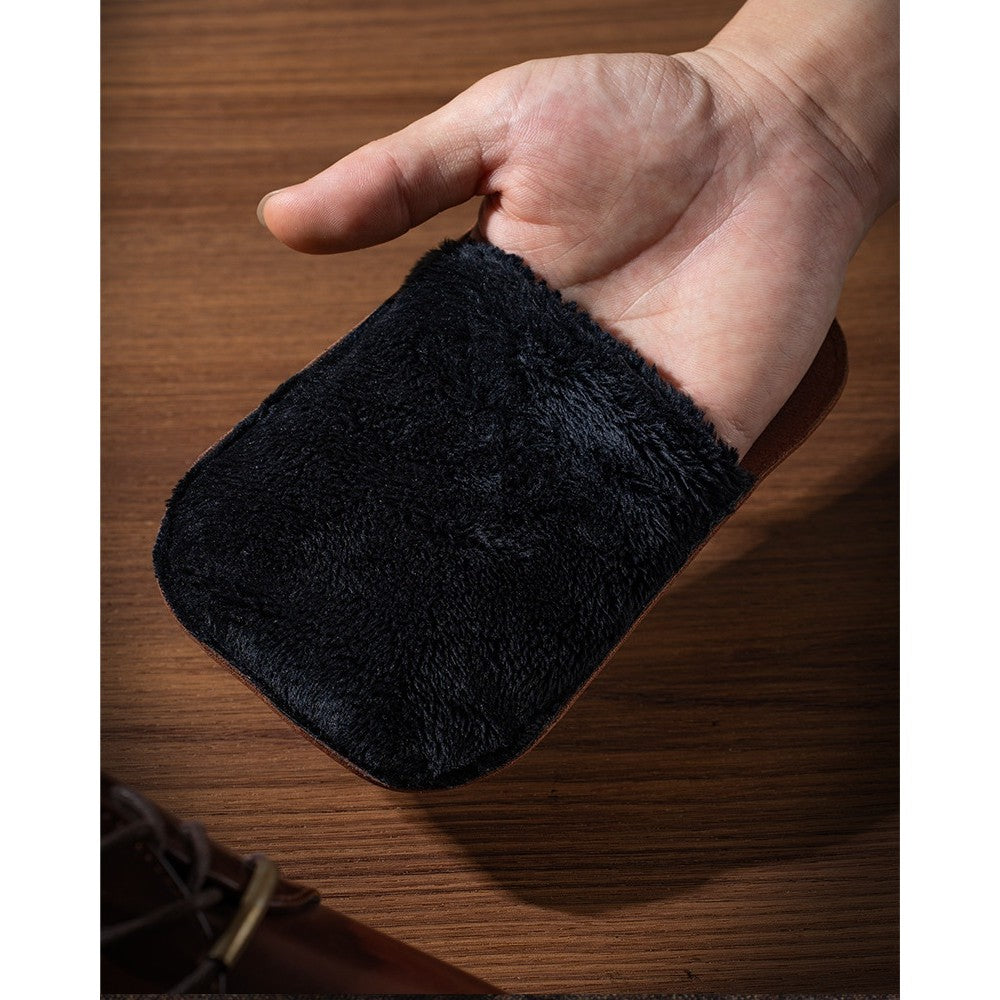 Mănușă Lustruit Pantofi din Piele, Accesoriu Curățare și Îngrijire Încălțăminte, PVC și Imitație Lână Catifelată, Maro, 18.2 x 12 x 10.8 cm