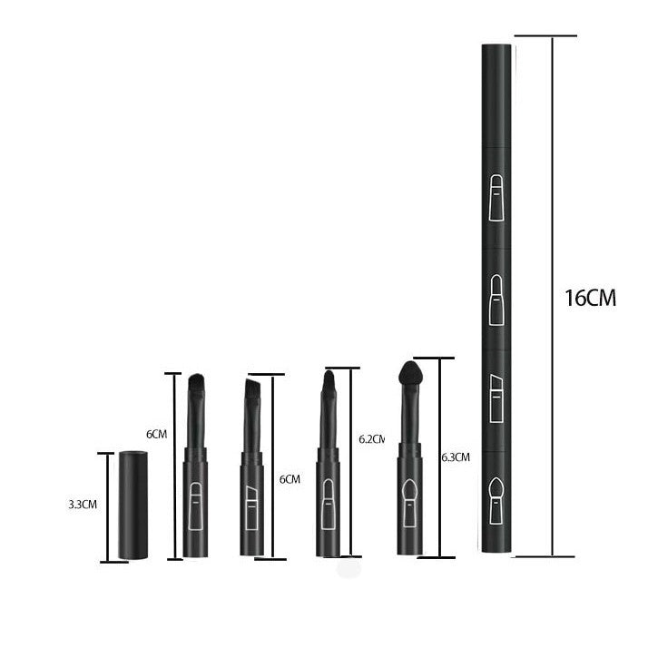 Set Pensule Machiaj 4in1, Design Portabil cu Capete Interschimbabile pentru Ochi, Sprancene si Buze, Maner Plastic, 16 cm, Negru