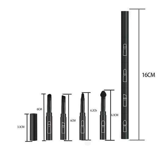 Set Pensule Machiaj 4in1, Design Portabil cu Capete Interschimbabile pentru Ochi, Sprancene si Buze, Maner Plastic, 16 cm, Negru