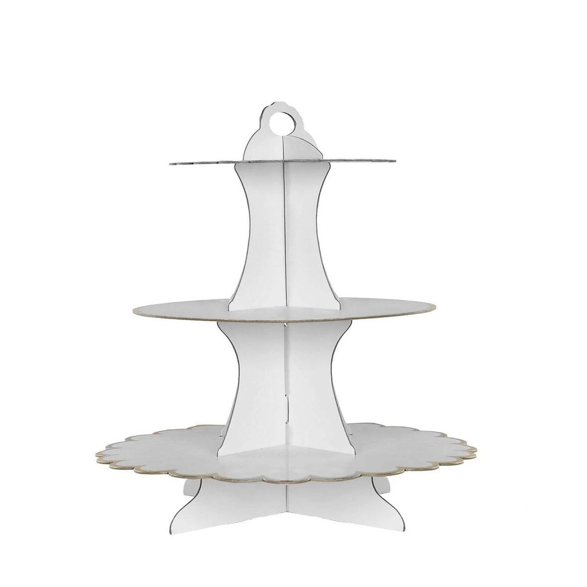 Etajera Suport pentru Prajituri si Cupcakes, Design Elegant cu 3 Nivele, Carton Rezistent, Inaltime 38 cm, Diametre 16/22/29 cm, Alb