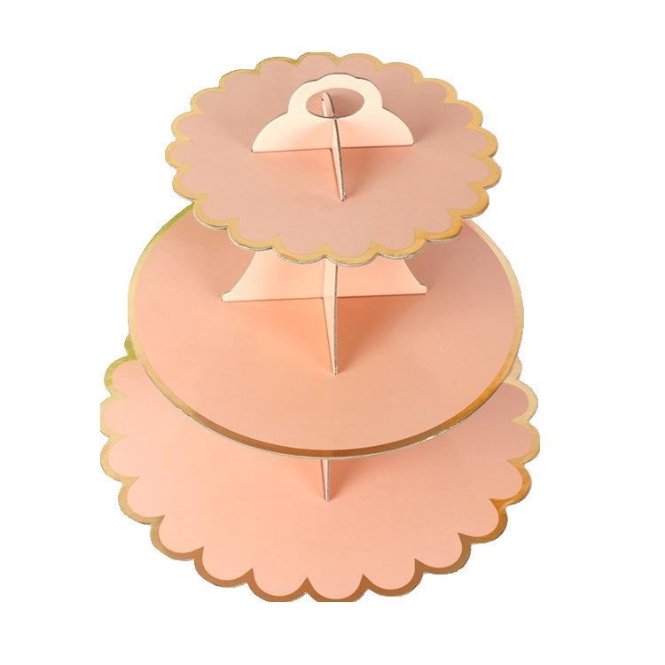 Etajera pentru Prajituri si Cupcakes, Suport Deserturi cu 3 Nivele, Carton Rezistent, Inaltime 38 cm, Diametru 16/22/29 cm, Roz