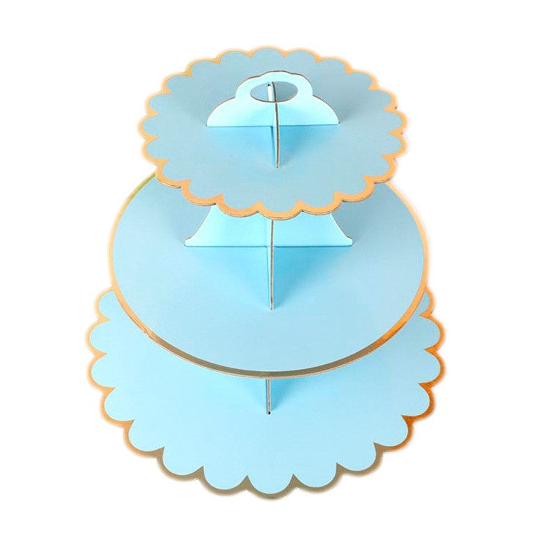 Etajera pentru Prajituri si Cupcakes, Suport Deserturi cu 3 Nivele, Carton Rezistent, Inaltime 38 cm, Diametru 16/22/29 cm, Albastru