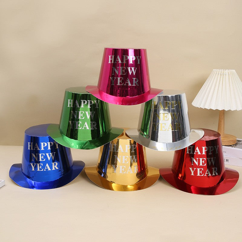 Palarie Festiva Revelion, Happy New Year, Design Sclipitor cu Finisaj Lucios, Hartie Rezistenta, 29 x 25 x 15.5 cm, Albastru