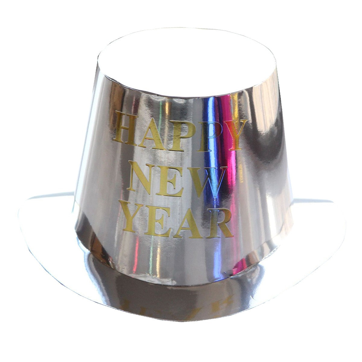 Palarie Festiva Revelion Happy New Year, Accesoriu Petrecere cu Inscriptie Stralucitoare, Hartie Luioasa, 29 x 25 x 15.5 cm, Argintiu Sclipitor