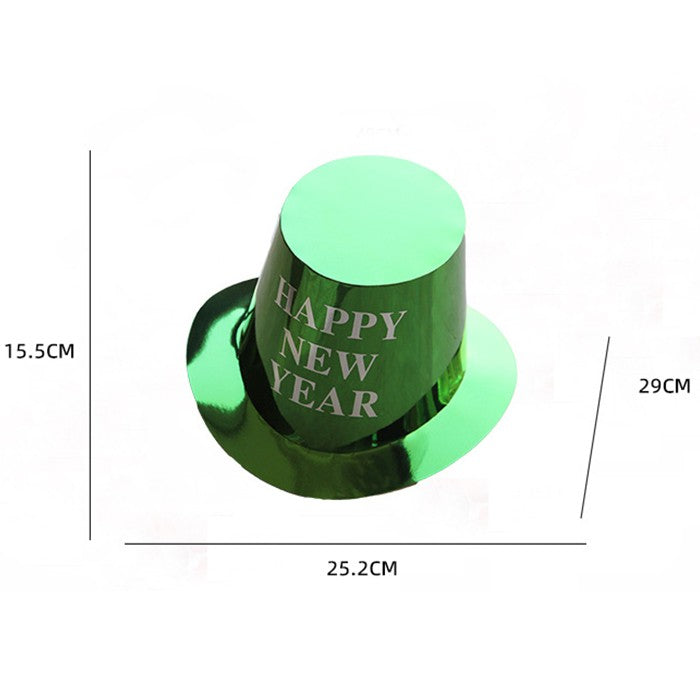 Palarie Festiva Revelion, Inscriptie Happy New Year, Accesoriu Party cu Finisaj Lucios, Hartie, 29 x 25 x 15.5 cm, Verde Sclipitor