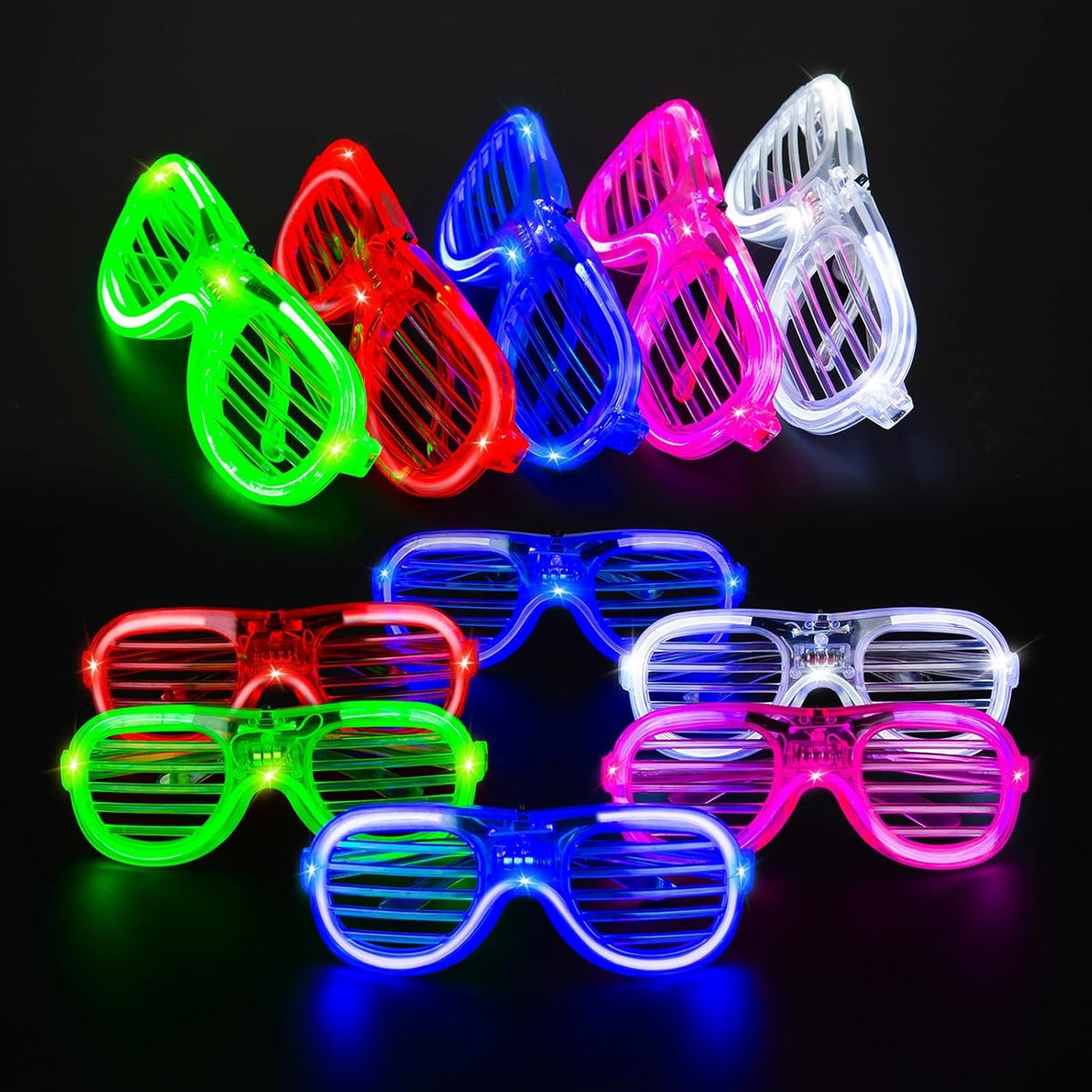 Ochelari de Petrecere cu LED, Model Grilaj Jaluzele, 3 Moduri de Iluminat, Plastic Rezistent, 3 Baterii AG3 Incluse, Marime Universala, Multicolor