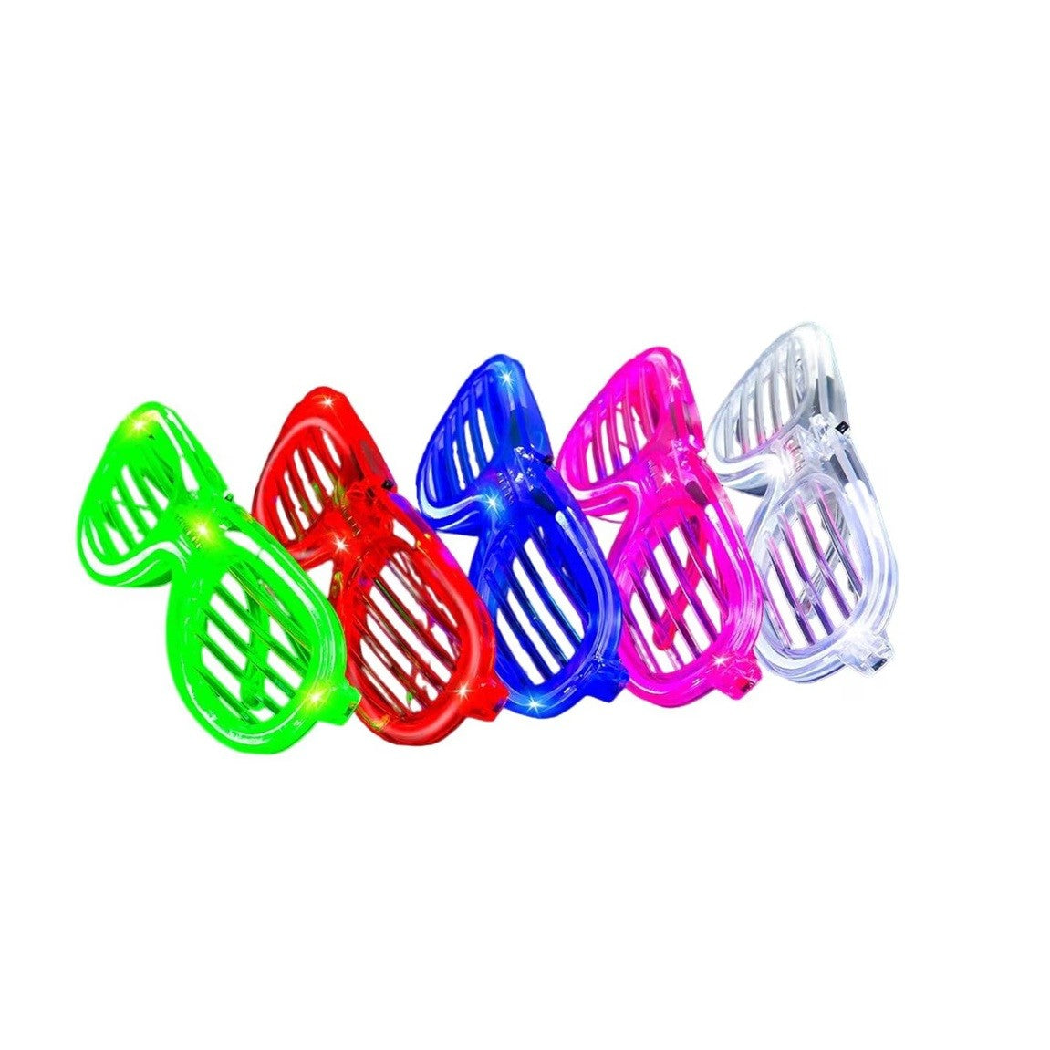 Ochelari de Petrecere cu LED, Model Grilaj Jaluzele, 3 Moduri de Iluminat, Plastic Rezistent, 3 Baterii AG3 Incluse, Marime Universala, Multicolor