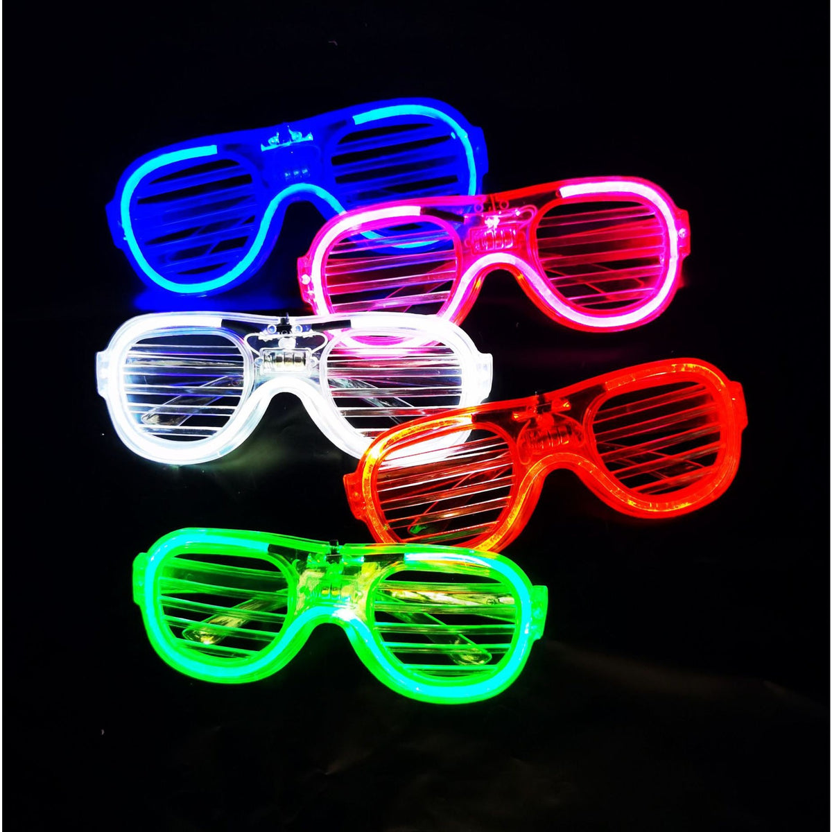 Ochelari de Petrecere cu LED, Model Grilaj Jaluzele, 3 Moduri de Iluminat, Plastic Rezistent, 3 Baterii AG3 Incluse, Marime Universala, Multicolor