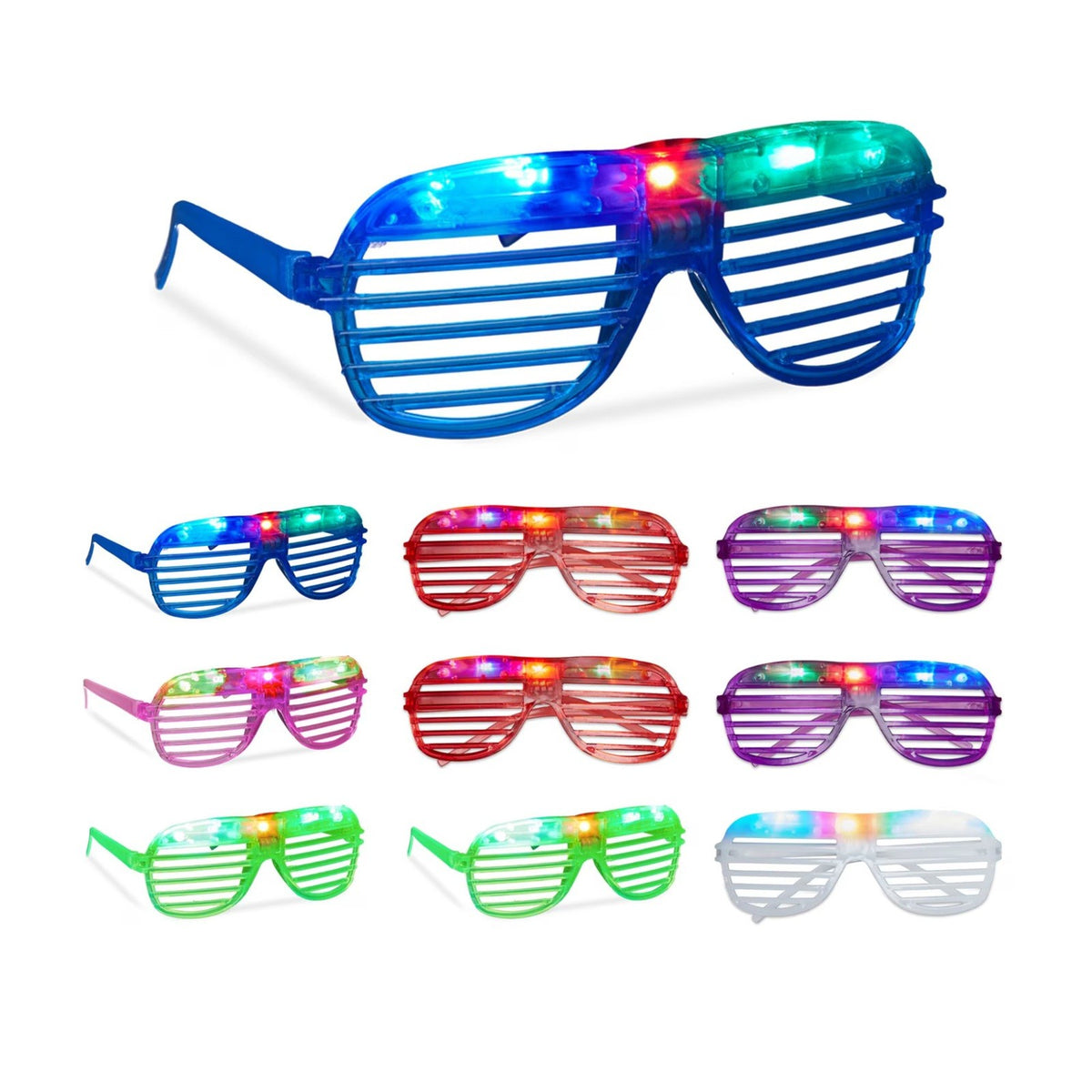 Ochelari de Petrecere cu LED, Model Grilaj Jaluzele, 3 Moduri de Iluminat, Plastic Rezistent, 3 Baterii AG3 Incluse, Marime Universala, Multicolor