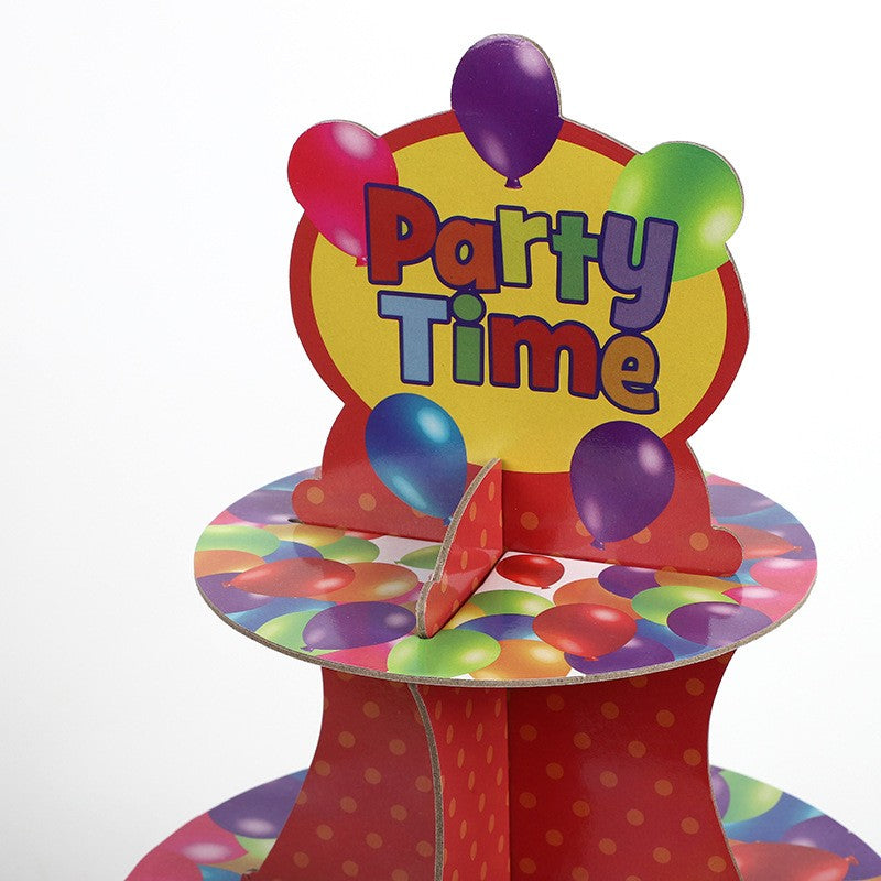 Suport Etajat pentru Prăjituri și Candy Bar, Design Tematic de Petrecere, Carton Rezistent, 3 Nivele, Roșu/Multicolor, 34 x 38 cm