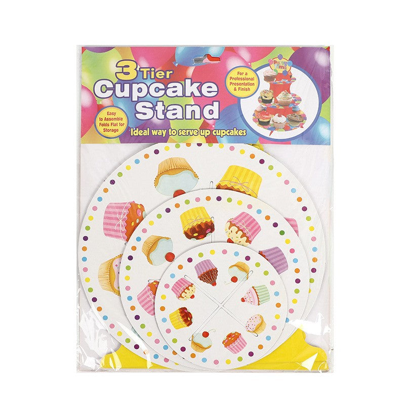 Suport Prăjituri și Candy Bar, Etajat cu 3 Nivele, Design Tematic Petrecere, Carton Durabil, 34 x 38 cm, Multicolor