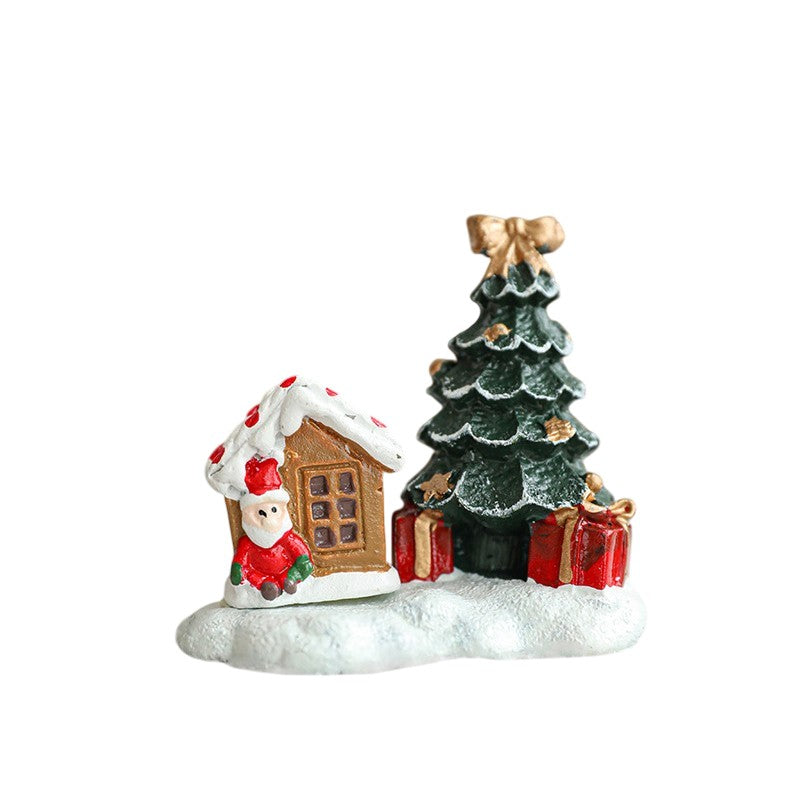 Ornament de Craciun Tip Casuta cu Brad, Decoratiune de Birou si Masa, Rasina Rezistenta, 6.5 x 6.5 x 4 cm, Rosu/Verde