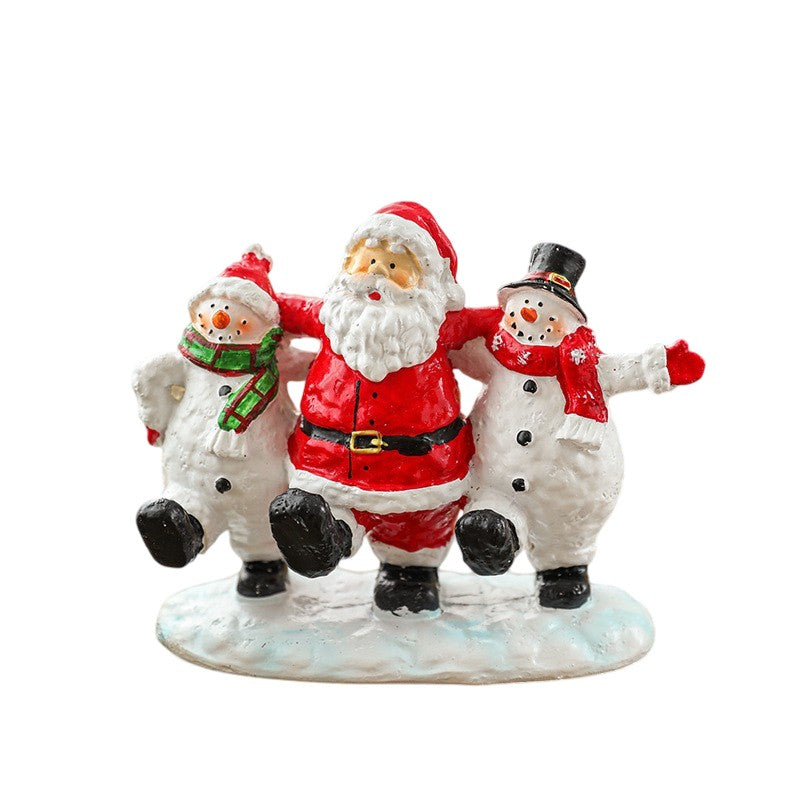 Ornament Decorativ de Craciun, Figurina Mos Craciun cu Oameni de Zapada, Statueta Festiva din Rasina, 16 x 18 x 8 cm, 450 g, Rosu/Alb