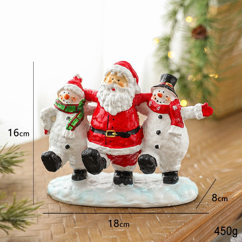 Ornament Decorativ de Craciun, Figurina Mos Craciun cu Oameni de Zapada, Statueta Festiva din Rasina, 16 x 18 x 8 cm, 450 g, Rosu/Alb