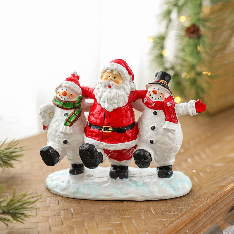 Ornament Decorativ de Craciun, Figurina Mos Craciun cu Oameni de Zapada, Statueta Festiva din Rasina, 16 x 18 x 8 cm, 450 g, Rosu/Alb