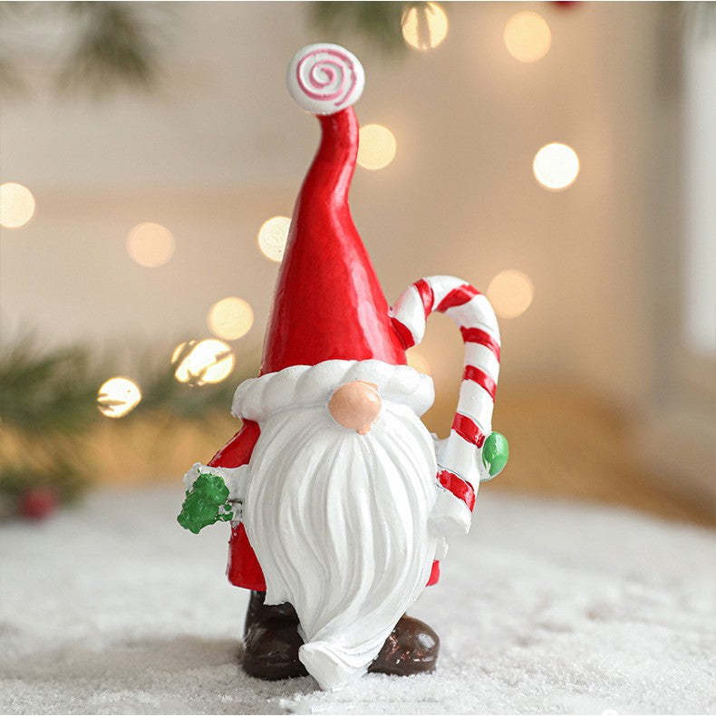 Ornament de Craciun Tip Spiridus, Decoratiune pentru Birou si Masa, Rasina Rezistenta, 14.5 x 7 x 5 cm, Rosu/Alb/Verde