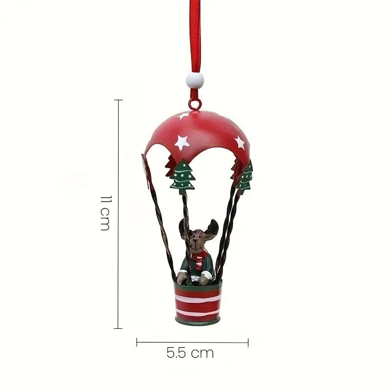 Figurina Brad Craciun, Ornament Suspendat Ren in Balon cu Aer Cald, Decoratiune Festiva din Metal, 11 x 5.5 x 5.5 cm, Rosu Inchis
