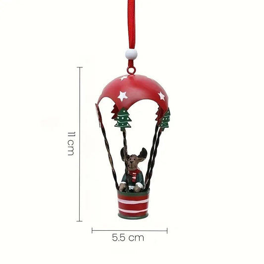 Figurina Brad Craciun, Ornament Suspendat Ren in Balon cu Aer Cald, Decoratiune Festiva din Metal, 11 x 5.5 x 5.5 cm, Rosu Inchis