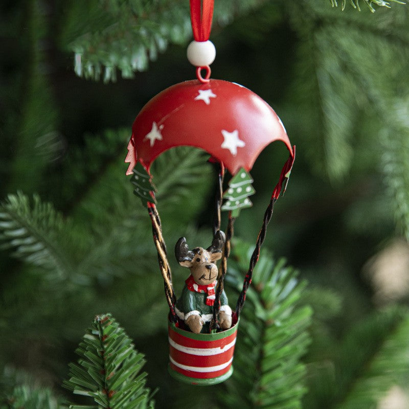 Figurina Brad Craciun, Ornament Suspendat Ren in Balon cu Aer Cald, Decoratiune Festiva din Metal, 11 x 5.5 x 5.5 cm, Rosu Inchis