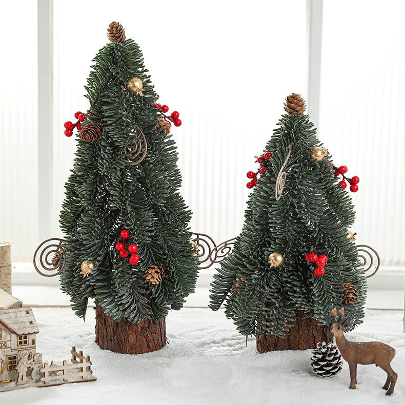 Brad Artificial de Craciun pentru Masa, Ornament Decorativ cu Conuri si Globuri, Bradut de Birou, Plastic, 26 x 12 x 12 cm, Verde