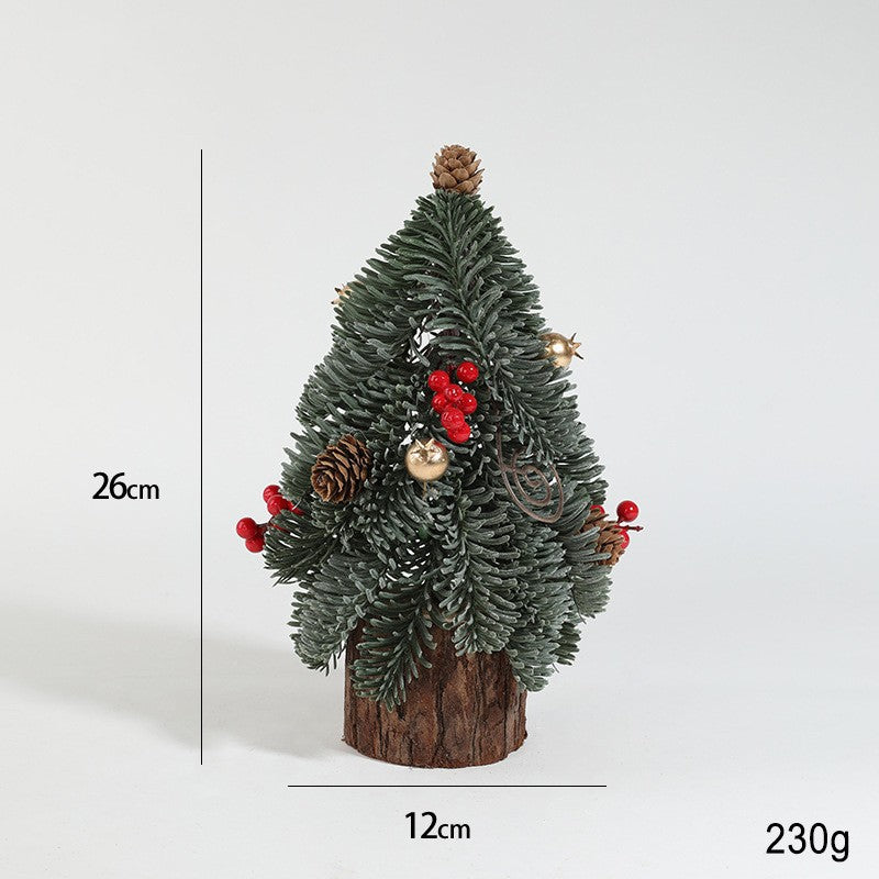 Brad Artificial de Craciun pentru Masa, Ornament Decorativ cu Conuri si Globuri, Bradut de Birou, Plastic, 26 x 12 x 12 cm, Verde