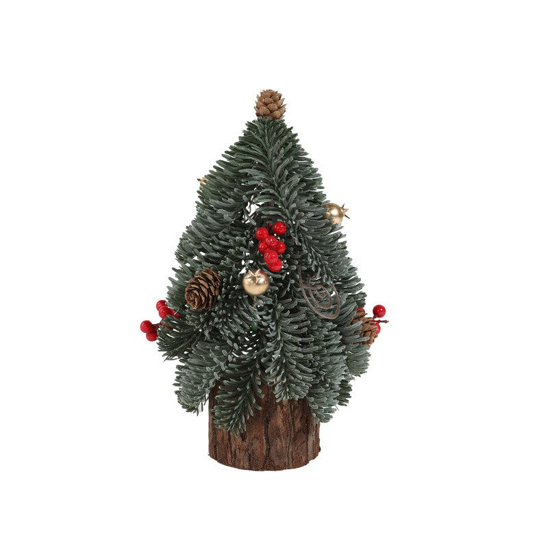 Brad Artificial de Craciun pentru Masa, Ornament Decorativ cu Conuri si Globuri, Bradut de Birou, Plastic, 26 x 12 x 12 cm, Verde