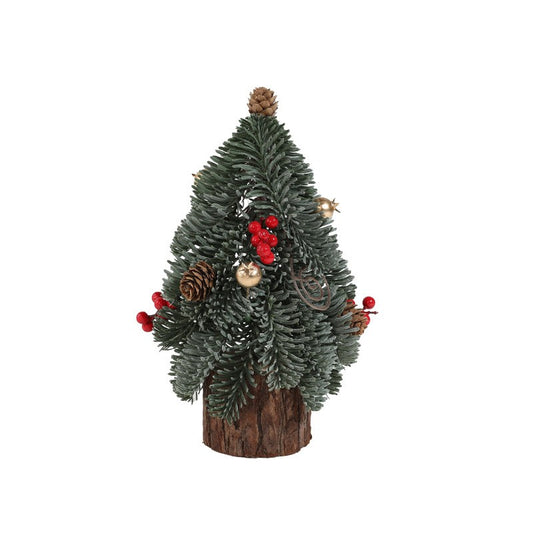 Brad Artificial de Craciun pentru Masa, Ornament Decorativ cu Conuri si Globuri, Bradut de Birou, Plastic, 26 x 12 x 12 cm, Verde