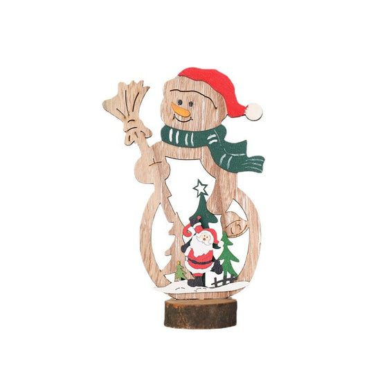 Decorațiune Crăciun Om de Zăpadă cu Căciulă Roșie, Ornament de Masă de Sine Stătător, Lemn, 11 x 20 cm, Multicolor