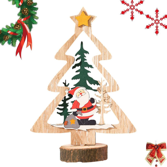 Decorațiune De Crăciun Pentru Masă, Brad Din Lemn Cu Stea Galbenă, Ornament De Sine Stătător, Stil Tradițional, Multicolor, 13.5 x 20 cm