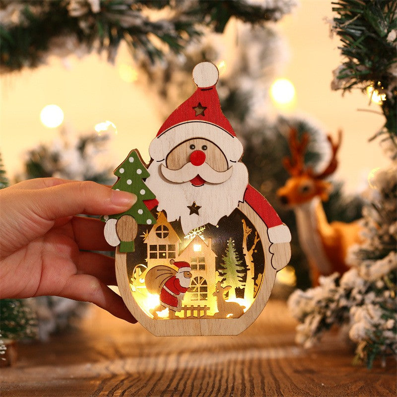Decorațiune de Crăciun cu Lumini LED, Model Moș Crăciun, Lemn Natural, Multicolor, 16 x 10.5 x 3.5 cm