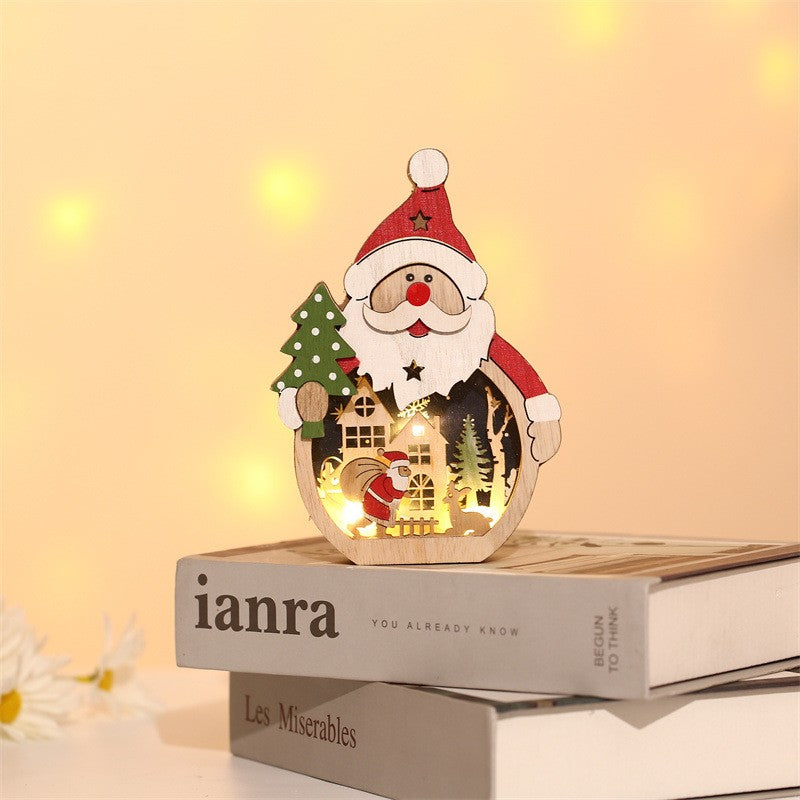Decorațiune de Crăciun cu Lumini LED, Model Moș Crăciun, Lemn Natural, Multicolor, 16 x 10.5 x 3.5 cm