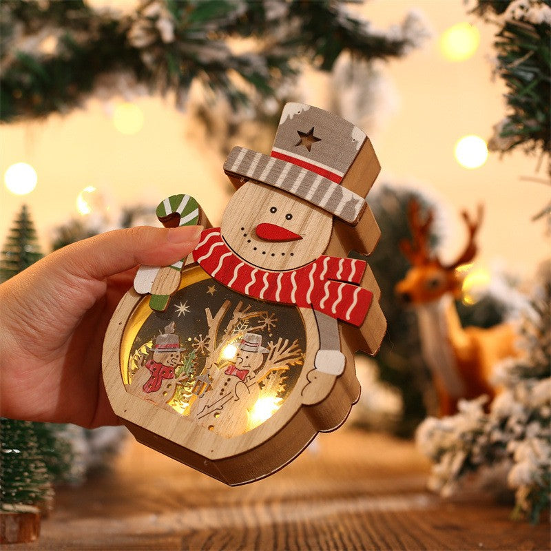Decorațiune de Crăciun cu Lumini LED Calde, Model Om de Zăpadă, Figurina de Sine Stătătoare din Lemn, Multicolor, 16 x 10.5 x 3.5 cm