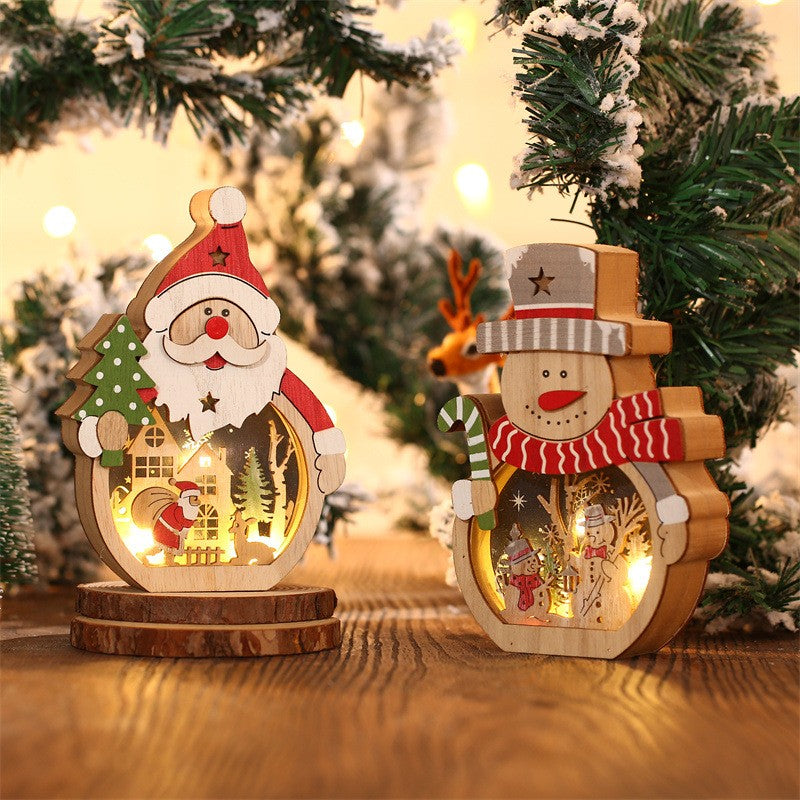 Decorațiune de Crăciun cu Lumini LED Calde, Model Om de Zăpadă, Figurina de Sine Stătătoare din Lemn, Multicolor, 16 x 10.5 x 3.5 cm