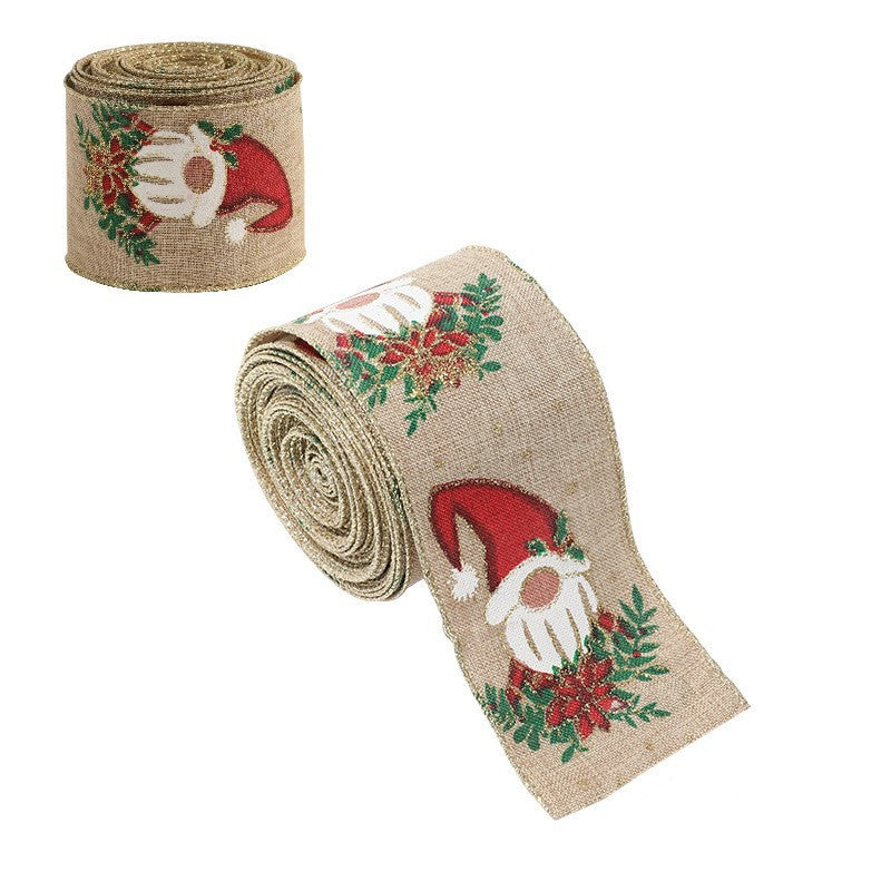 Panglica Decorativa pentru Craciun, Ornament Brad si Cadouri, Model Spiridus, Material Textil Modelabil, 200 x 6.3 cm, Khaki